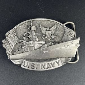 Vintage 1981 Bergamot Brass Works US NAVY Pewter Belt Buckle Military